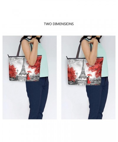 Paris Eiffel Tower Cherry Blossoms Tote BagReusable Ladies Handbag Zipper Tote Shoulder Handbag For Travel,L $9.46 Luggage