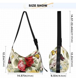 Red Floral Butterflies Hobo Shoulder Bag for Women Men PU Leather Crossbody Bag Slouchy Tote Handbags for Traveling Working S...