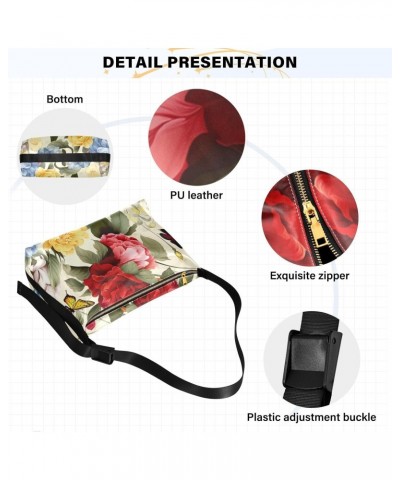 Red Floral Butterflies Hobo Shoulder Bag for Women Men PU Leather Crossbody Bag Slouchy Tote Handbags for Traveling Working S...