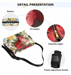 Red Floral Butterflies Hobo Shoulder Bag for Women Men PU Leather Crossbody Bag Slouchy Tote Handbags for Traveling Working S...