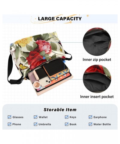 Red Floral Butterflies Hobo Shoulder Bag for Women Men PU Leather Crossbody Bag Slouchy Tote Handbags for Traveling Working S...