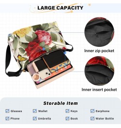 Red Floral Butterflies Hobo Shoulder Bag for Women Men PU Leather Crossbody Bag Slouchy Tote Handbags for Traveling Working S...