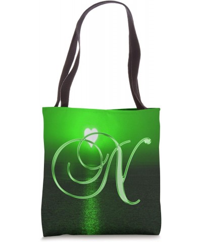 N Green Heart Beach Ocean Lake Sun Moon Initial Letter Name Tote Bag $9.61 Totes