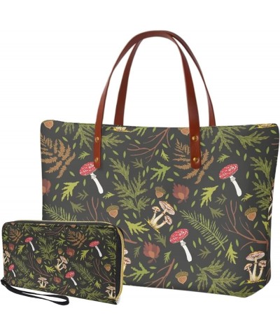 Women Mushroom Pattern Purse Handbags Set with Wallet Casual Large Capacity Shopping Beach Tote Bags Wild Forest Mushroom $24...