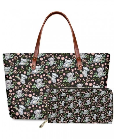 Women Satchel Handbags Shoulder Purses Totes Work Bags with Leather Wallet 2-Piece Set Cherry Blossoms Koala $37.32 Satchels