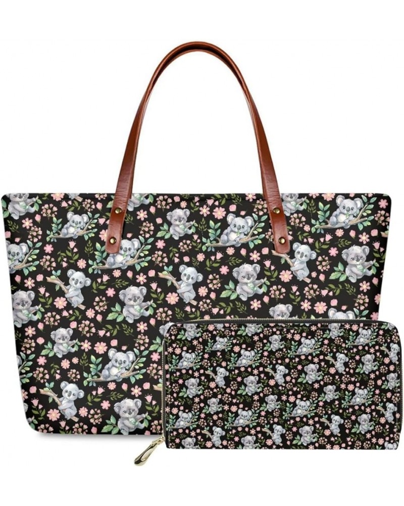 Women Satchel Handbags Shoulder Purses Totes Work Bags with Leather Wallet 2-Piece Set Cherry Blossoms Koala $37.32 Satchels