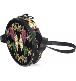 Women Round Bag Gold Butterfly Paisley Canvas Shoulder Crossbody Bag Handbag Little Cute Purse $9.60 Shoulder Bags