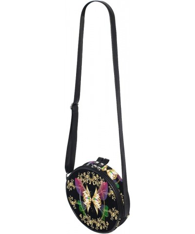 Women Round Bag Gold Butterfly Paisley Canvas Shoulder Crossbody Bag Handbag Little Cute Purse $9.60 Shoulder Bags