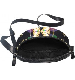 Women Round Bag Gold Butterfly Paisley Canvas Shoulder Crossbody Bag Handbag Little Cute Purse $9.60 Shoulder Bags