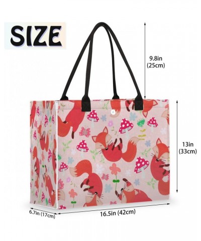 Fox Mushroom Large Tote Bag Animal Plant Large Shoulder Bag For Women Teachers Nurses Work Shopping Travel Daily Use $13.16 T...