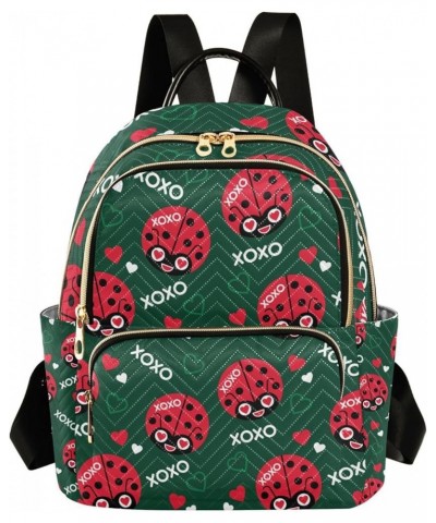 Women Backpack Ladybug Heart Love Pattern Anti-Theft Travel Backpack with Luggage Belt Lightweight Handbag Lady Purse Roomy D...