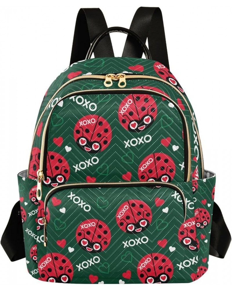 Women Backpack Ladybug Heart Love Pattern Anti-Theft Travel Backpack with Luggage Belt Lightweight Handbag Lady Purse Roomy D...