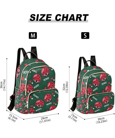 Women Backpack Ladybug Heart Love Pattern Anti-Theft Travel Backpack with Luggage Belt Lightweight Handbag Lady Purse Roomy D...