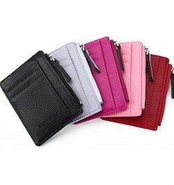 Small Men Wallet Women Zipper Coin Pocket Ultra Thin Wallet Mini Leather Card Holders 8 Card Slots Purse 6 Colors (Color : Ro...