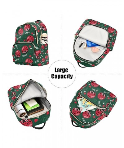 Women Backpack Ladybug Heart Love Pattern Anti-Theft Travel Backpack with Luggage Belt Lightweight Handbag Lady Purse Roomy D...