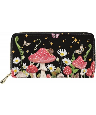 Women's Colorful Dog Paw Print Leather Wallet Card Slots Mezzanine Zip Around Long Purse PU Leather Phone Holder Mushroom But...