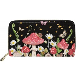 Women's Colorful Dog Paw Print Leather Wallet Card Slots Mezzanine Zip Around Long Purse PU Leather Phone Holder Mushroom But...