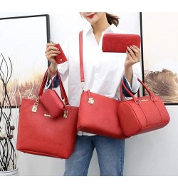 Synthetic PU Leather Tote for Women Satchel Crossbody Hobo 6pcs Handbags Shoulder Wallet Card Nail Clipper Bag-Pink Black $26...