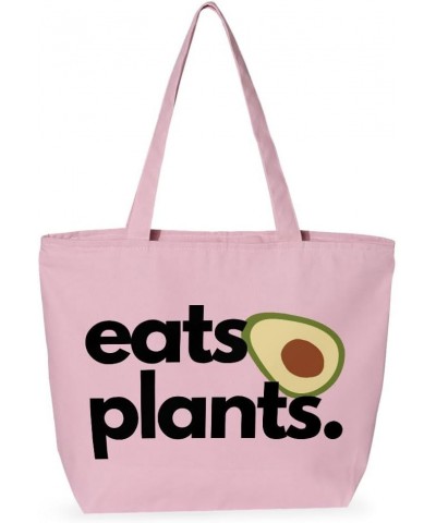 Eats Plants Avocado Zippered Tote Bag - Vegan Tote - Veggie Gift Light Pink $23.19 Totes