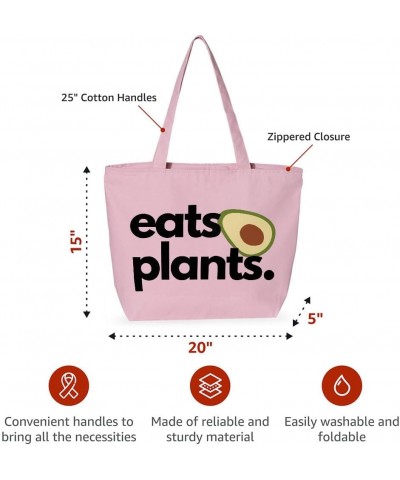 Eats Plants Avocado Zippered Tote Bag - Vegan Tote - Veggie Gift Light Pink $23.19 Totes