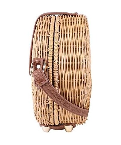 Round Straw Bag Women Summber Beach Purse Handbag Woven Cross Body Bag Satchel Brown $18.03 Satchels