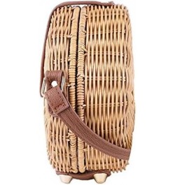 Round Straw Bag Women Summber Beach Purse Handbag Woven Cross Body Bag Satchel Brown $18.03 Satchels