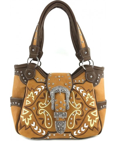 Western Concealed Bohemian Buckle Paisley Weave Flower Leaf Handbag Tan Tote Only $23.42 Shoulder Bags