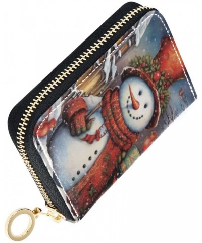 Women's Cute Snowman Credit Card Holder Wallet Leather Zipper Card Case for Ladies Girls 20323139 $13.24 Wallets