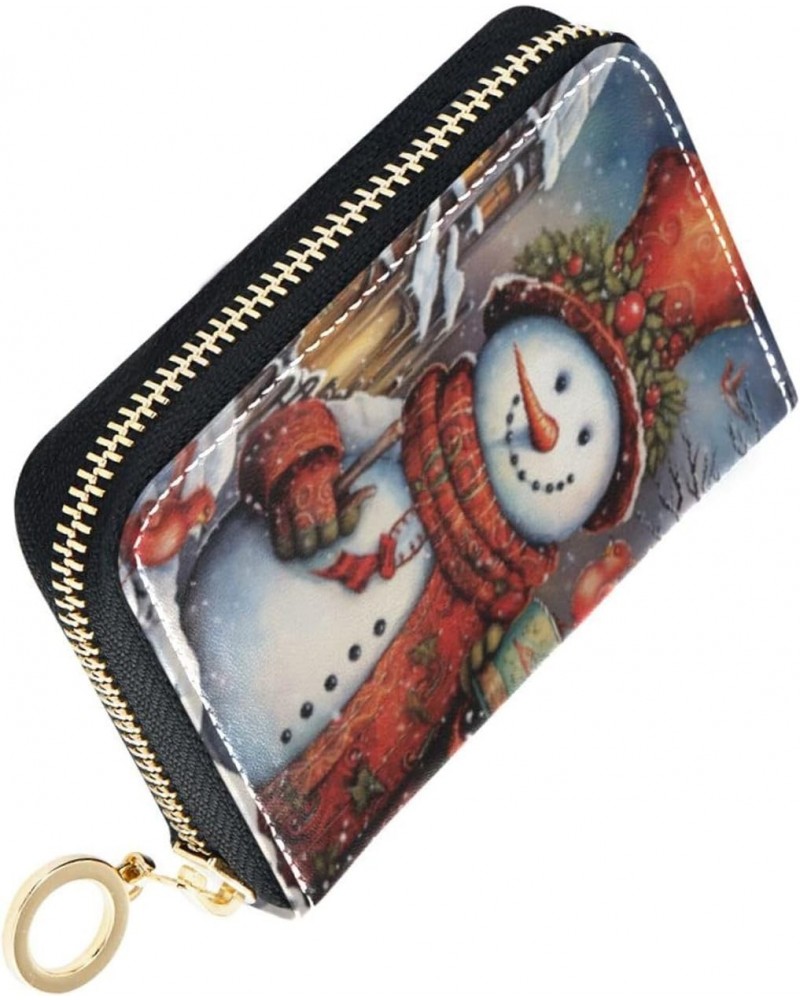 Women's Cute Snowman Credit Card Holder Wallet Leather Zipper Card Case for Ladies Girls 20323139 $13.24 Wallets