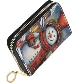 Women's Cute Snowman Credit Card Holder Wallet Leather Zipper Card Case for Ladies Girls 20323139 $13.24 Wallets