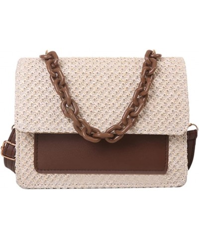 Fashion Straw Women Shoulder Messenger Bag Woven Female Acrylic Chain PU Handbag Brown $8.01 Shoulder Bags