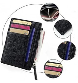 Small Men Wallet Women Zipper Coin Pocket Ultra Thin Wallet Mini Leather Card Holders 8 Card Slots Purse 6 Colors (Color : Ro...