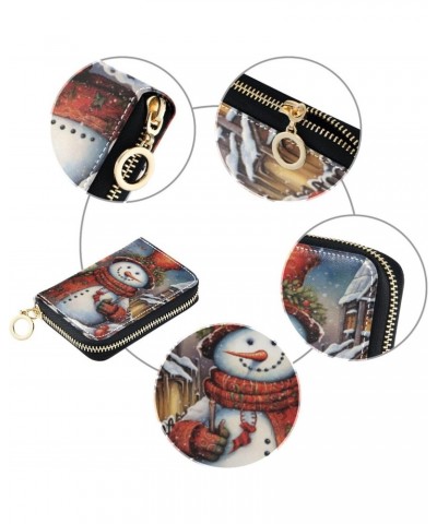 Women's Cute Snowman Credit Card Holder Wallet Leather Zipper Card Case for Ladies Girls 20323139 $13.24 Wallets