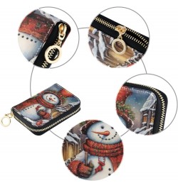 Women's Cute Snowman Credit Card Holder Wallet Leather Zipper Card Case for Ladies Girls 20323139 $13.24 Wallets