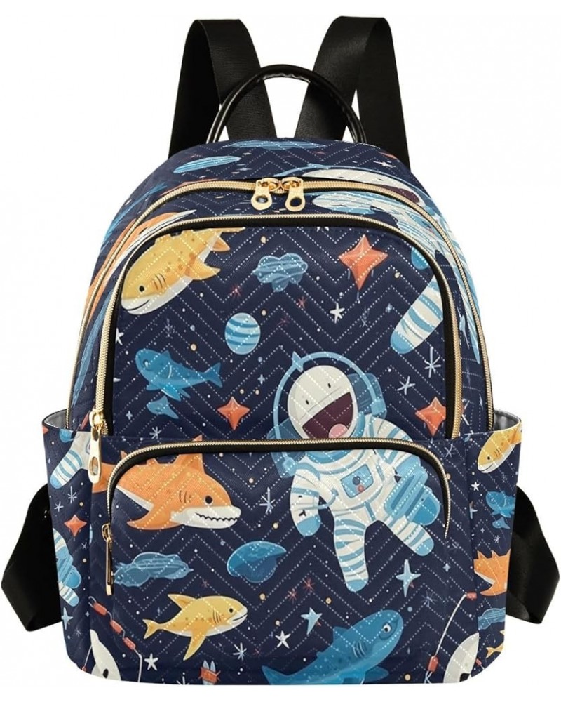 Space Shark Astronaut Women Backpack Purse Ladies Fashion Shoulder Bag Daypack Travel Bag 10L Small $19.94 Backpacks