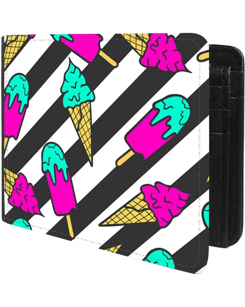 Unique Desige Pattern - Colorful ice cream on stripes, Slim Front Pocket Wallet Billfold RFID Blocking $9.79 Wallets