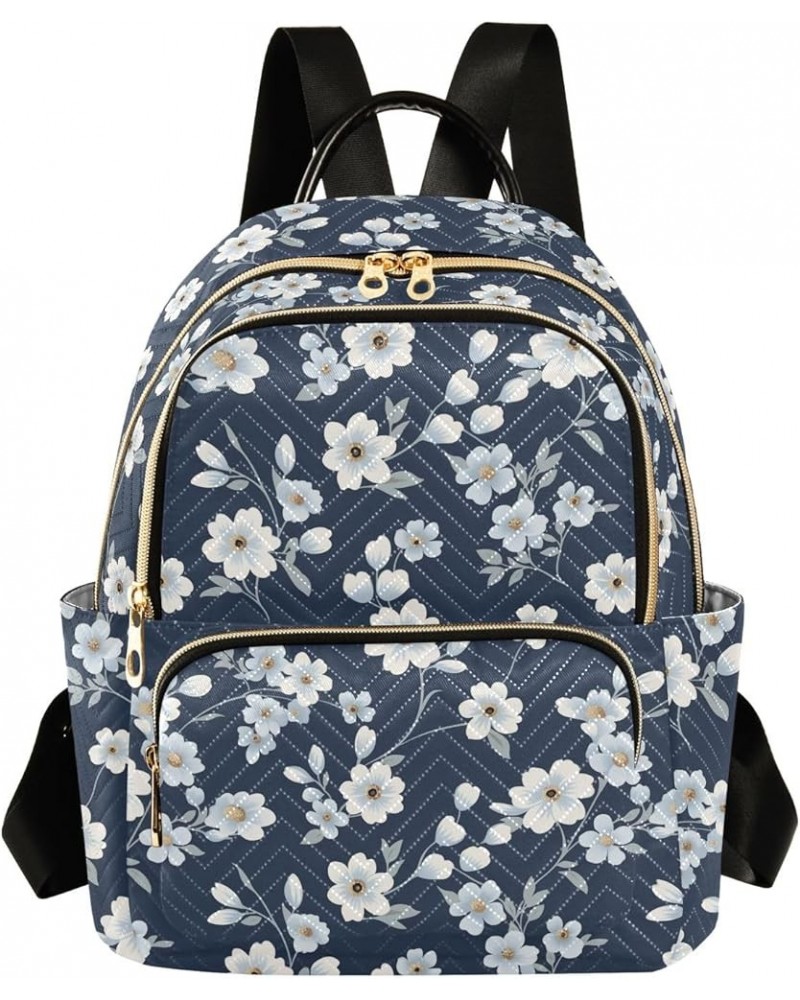 Flower Blue Floral Pattern Fashion Backpack Purse for Women, Casual Daypacks, Ladies Gift for Traveling Hiking Multicolor Sma...