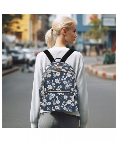 Flower Blue Floral Pattern Fashion Backpack Purse for Women, Casual Daypacks, Ladies Gift for Traveling Hiking Multicolor Sma...