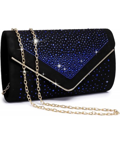 Women Rhinestone Evening Bag Faux Suede Clutch Formal Party Sparkly Purses Cocktail Wedding Handbag Blue $11.75 Evening Bags