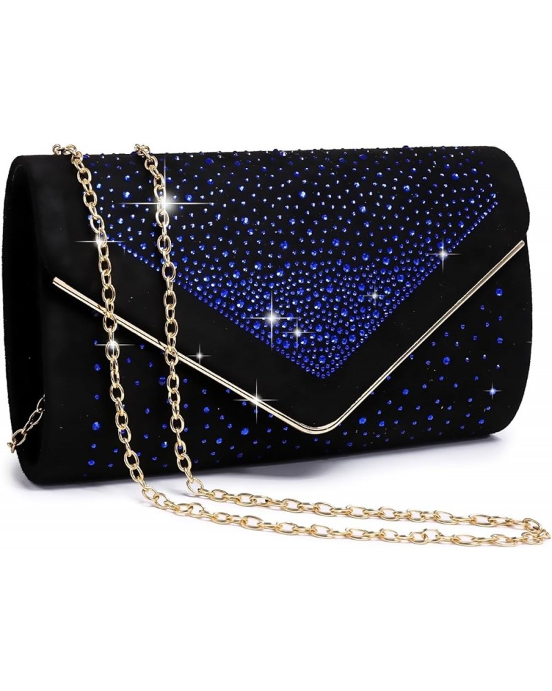 Women Rhinestone Evening Bag Faux Suede Clutch Formal Party Sparkly Purses Cocktail Wedding Handbag Blue $11.75 Evening Bags