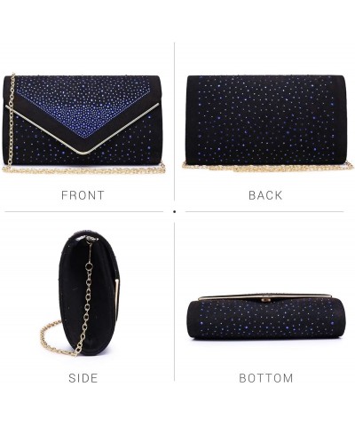 Women Rhinestone Evening Bag Faux Suede Clutch Formal Party Sparkly Purses Cocktail Wedding Handbag Blue $11.75 Evening Bags