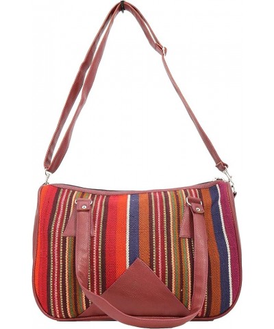 ARTISAN Bolivian bag handmade with aguayo multicolor and suede leather Maroon $21.60 Shoulder Bags