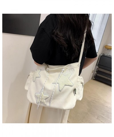 Cute Kawaii Messenger Bag Canvas Crossbody Bag Aesthetic Shoulder Bag for Women Men Flap Messenger Bag with Pockets A02-white...