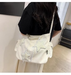 Cute Kawaii Messenger Bag Canvas Crossbody Bag Aesthetic Shoulder Bag for Women Men Flap Messenger Bag with Pockets A02-white...