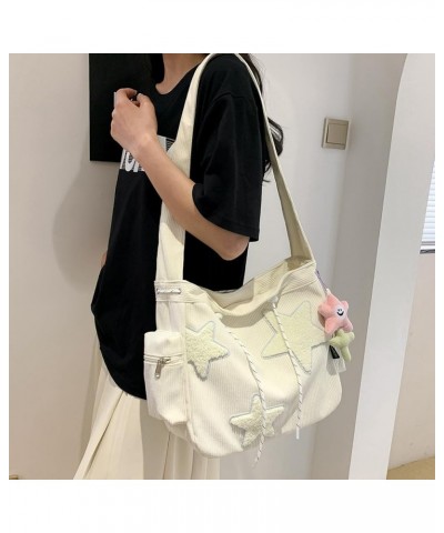 Cute Kawaii Messenger Bag Canvas Crossbody Bag Aesthetic Shoulder Bag for Women Men Flap Messenger Bag with Pockets A02-white...