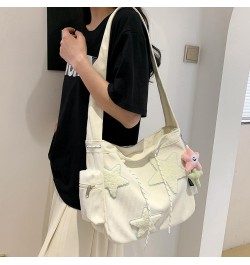 Cute Kawaii Messenger Bag Canvas Crossbody Bag Aesthetic Shoulder Bag for Women Men Flap Messenger Bag with Pockets A02-white...