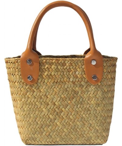 Straw Woven Bag Women Retro Handmade Woven Bag Small Straw Tote Bag Beach Vacation Travel Straw Bag Khaki $18.90 Totes