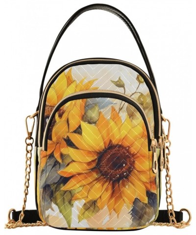 Crossbody Sling Bags Watercolor Sunflower Painting Print, Compact Fashion Handbags Purse with Chain Strap Top handle for Even...