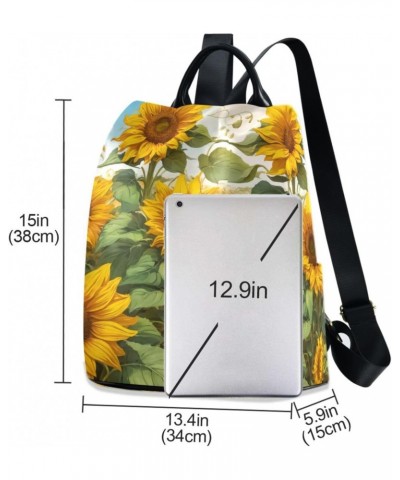 Sunflower Drawing Women Backpack, Fashion Anti Theft Casual Daypack Shoulder Bag Purse for Travel Work 15 inches $19.68 Backp...