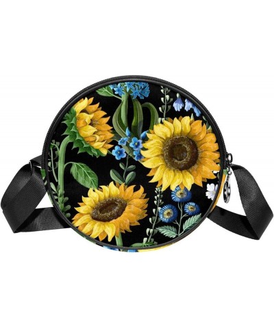 Sunflowers And Black Polak Dots Crossbody Bag for Women Teen Girls Round Canvas Shoulder Bag Purse Tote Handbag Bag Multi18 $...